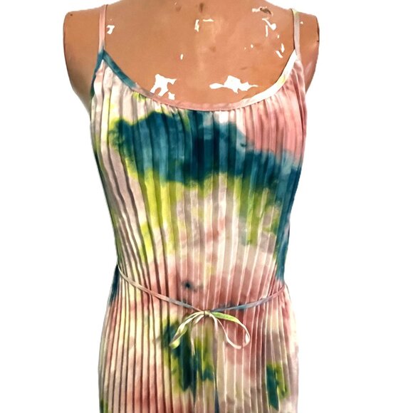 Free Press Dress Women XL Pastel Watercolor Accordion Pleat Fresh Spag Strap - Picture 2 of 8